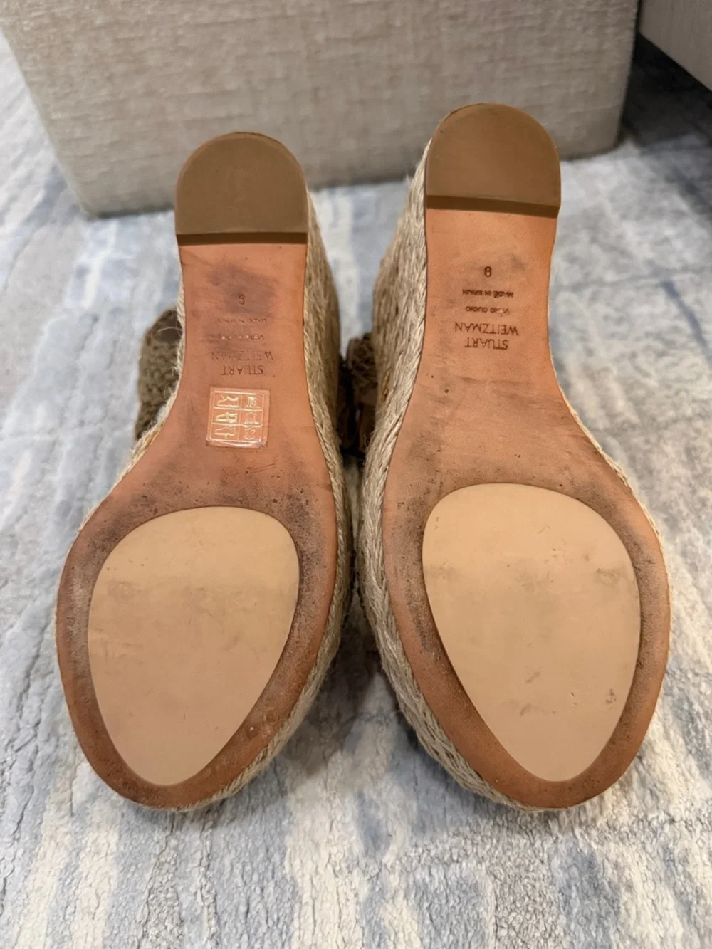 Stuart Weitzman Braided Espadrille Wedge Sandals - Tan - Picture 9 of 9